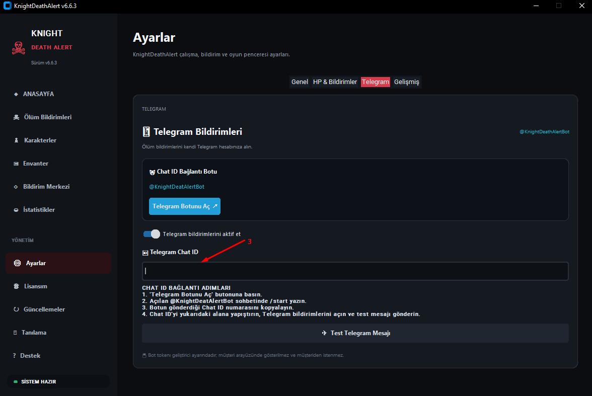 Chat ID'yi Programa Ekleyin